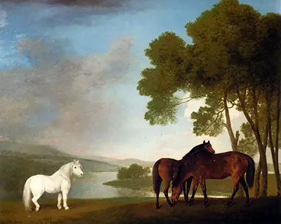 Two Bay Mares and a Grey Pony in a Landscape George Stubbs